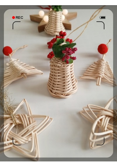 Noel Hediye Seti Agaç Süsleri 6 Lı Set Kutulu Hediyelik Bambu 10cm