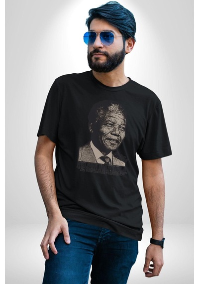 Nelson Mandela Unisex Unisex Siyah Organik Baskılı T-shirt Penye Yüksek Kalite Siyah