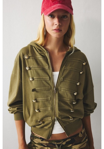 Defacto Loose Fit Kapüşonlu Düğme Detaylı Crop Napolyon Hırka I9652ax26aukh22 Haki-kh22