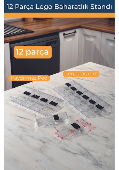 Mienda Home 12 Parça Şeffaf-lego Baharatlık Standı Çok Amaçlı Düzenleyici Makyaj Organizer Şeffaf