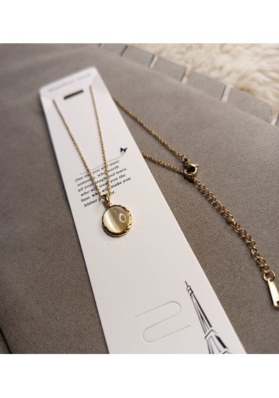 Beren Aksesuar Stainless Steel Oval Taşlı Çelik Kolye Gold