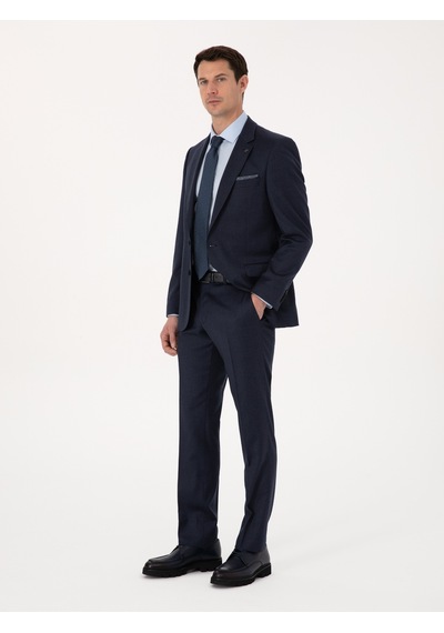 Cacharel Lacivert Slim Fit Yün Karışımlı Mikro Desenli Klasik Pantolon Cacharel Lacivert Slim Fit Yün Karışımlı Mikro Desenli Klasik Pantolon