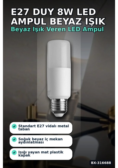 Led Ampul 8w 6500k Beyaz Işık E27 Duy 720 Lümen Tasarruflu Aydınlatma 1 Adet Bx-316688 2700K