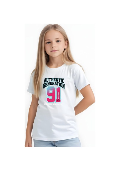 Panios Kids Authentic Baskılı Kız Çocuk Kısa Kollu T-shirt Beyaz
