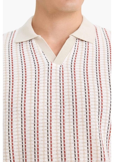 Defacto Regular Fit Polo Yaka Çizgili Kısa Kollu Tişört F1858ax25aubg766 Bej