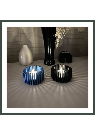 Bezos 3d Baskı Modern Çizgili Mumluk - Tealight Mumluk 1 Adet -mavi Nhr