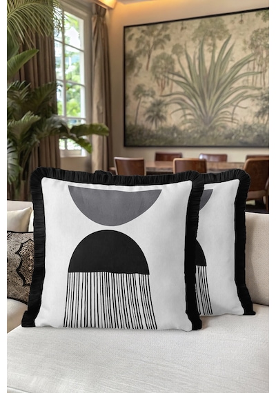 Siyah Beyaz Ve Gri Geometrik Şekiller Saçaklı Yastık Kılıfı-minimalist Stil Püsküllü Kırlent Kılıfı Orman Lavanta Siyah Beyaz Ve Gri Geometrik Şekiller Saçaklı Yastık Kılıfı-minimalist Stil Püsküllü Kırlent Kılıfı Orman Lavanta