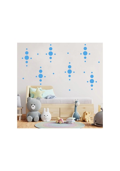Premium Bebe Mavi Mix Polka Yuvarlak Puantiye Duvar Sticker Seti 268 Adet 1,5 18 Cm Çeşitli Ebatlarda Wall Decals