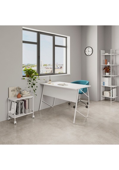 Ella Çalışma Masa Takımı 120cm Ella Tekerlekli Sehpa Beyaz