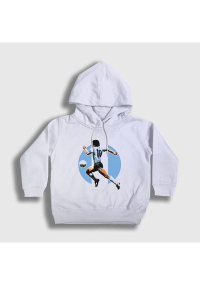 Presmono Unisex Çocuk Futbol Run Maradona Kapüşonlu Sweatshirt Beyaz