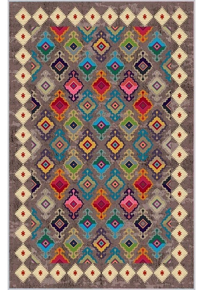 Rovigo Home Dijital Baskı Yıkanabilir Kaymaz Taban Salon Halısı RVG0353 Çok Renkli