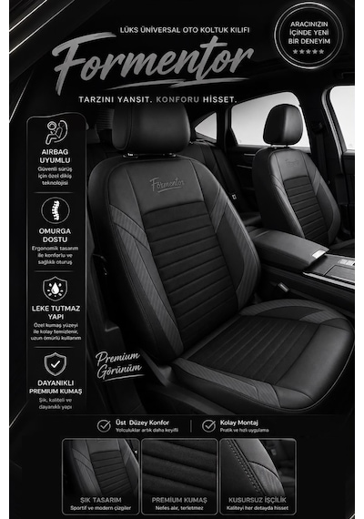 Formentor Tay Tüyü Oto Koltuk Kılıfı Ford Focus-fiesta-escort Uyumlu Carbon