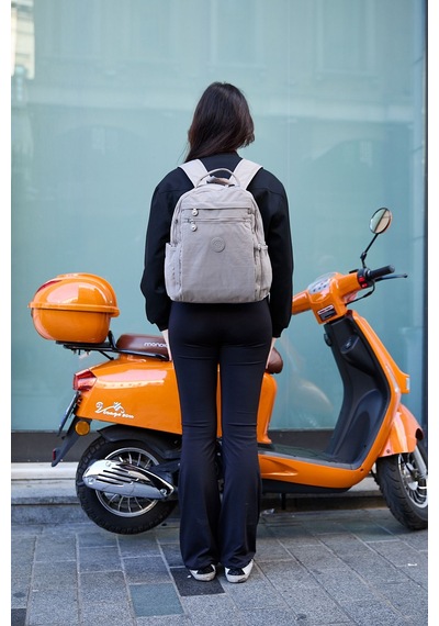 Sanmorris Unisex Suya Dayanıklı Krinkıl Kumaş Çok Gözlü Vizon Laptop Okul Ve Sırt Çantası Vizon