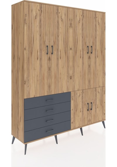 Hyperion Gardrop 7 Raflı 4 Çekmeceli Tek Askılı 176x44x221 Çam-çam/antrasit Çam/antrasit Hyperion Gardrop 7 Raflı 4 Çekmeceli Tek Askılı 176x44x221 Çam-çam/antrasit Çam/antrasit