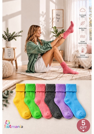 Footmania 5 Çift Kadın Fitilli Kıvrık Bambu Soket Çorap Seti Extra Rahat Çok Renkli Footmania 5 Çift Kadın Fitilli Kıvrık Bambu Soket Çorap Seti Extra Rahat Çok Renkli