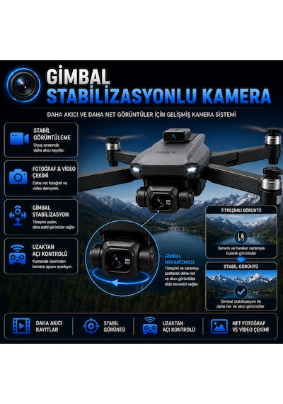 Gps Destekli Profesyonel Drone 4k Kamera, 3 Eksen Gimbal, Engelden Kaçınma Sensörü, Ekranlı Kumanda, Tek Tuş Eve Dönüş