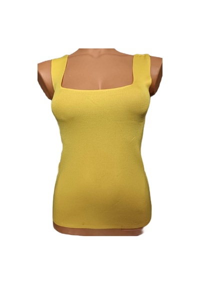 Pazarız Sarı Kare Yaka Atlet Triko Bluz Crop S / M / L Beden Uyumlu Sarı