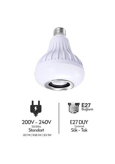 Bluetooth Hoparlörlü Uzaktan Kumandalı Rgb Akıllı Led Ampul-16 Renk Lamba 1 Ad