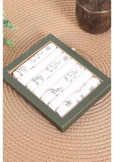 Vavbaby 7 Li Bebek Ağız Mendili Seti %100 Pamuk, Yumuşak Ve Emici Zoo Füme