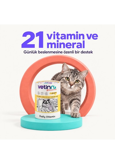 Daily Vitamix - Kedi Multi Vitamin Takviyesi, Bağışıklık Desteği, 21 Vitamin Ve Mineral, Günlük Kullanım, Toz Form, 150 Gram