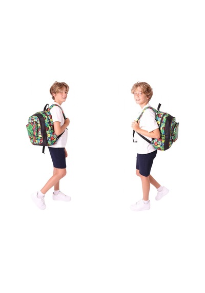 Kaukko Kids Kız Çocuklara Özel Siyah Yeşil - 3d Gergedan Detaylı Üçlü Okul Çantası Seti Siyah - Yeşil