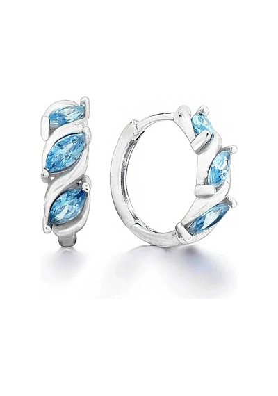 Brezza Lusso Jewelry Aquamarin Marquise Diamond Night Halka Kadın Gümüş Küpe 17 Mm