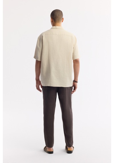Avva Erkek Bej Apaj Yaka %100 Keten Kısa Kollu Oversize Fit Gömlek A51y2209