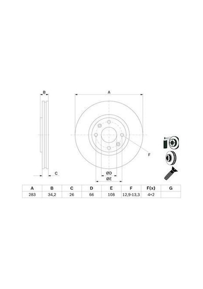 Citroen C4 1.2 Puretech 2014-2017 Bosch Ön Disk Bd2711 283mm 2 Ad