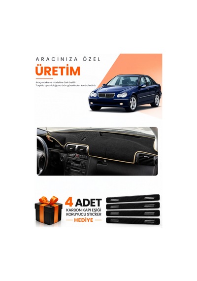 Mercedes W203 C-class 2000-2007 Uyumlu Torpido Koruma Örtüsü Oto Kılıfı - Siyah Bej