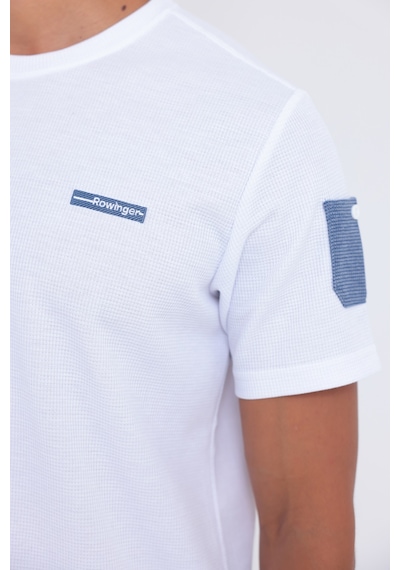 Rowinger Waffle Örgü Dokulu Göğüs Logolu Kolda Mini Cep Detaylı Bisiklet Yaka Erkek Spor T-shirt Beyaz