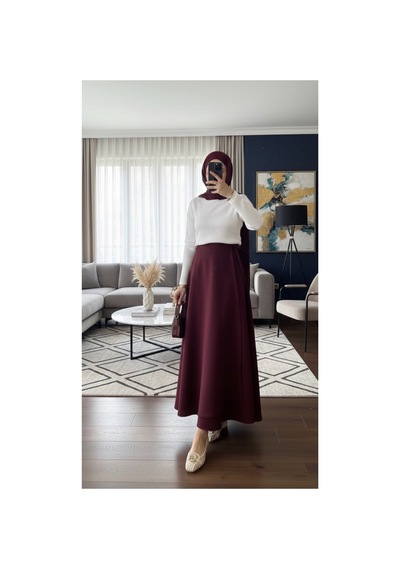 Unika Boutique Yandan Bağlamalı Tesettür Uzun Etek Bordo