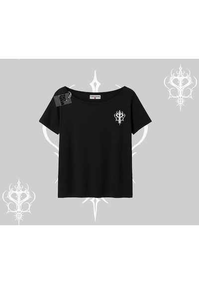 Tarzsokak Gothic Cat Made İn Hell Baskılı Sweatshirt Kayık Yaka Tshirt Siyah