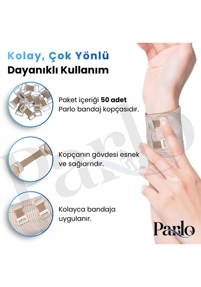 Parlo Yedek Elastik Bandaj Kopçası 50 Li Set Metal Klipsli Esnek Bandaj Sabitleme Aparatı
