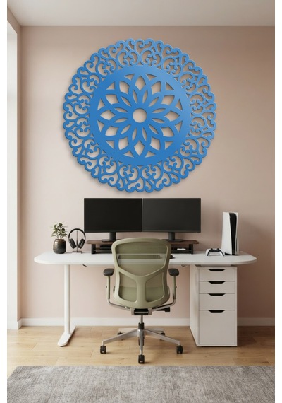 Lotus Mandala Metal Duvar Tablosu - Duvar Sanatı - Duvar Dekoru - Mavi