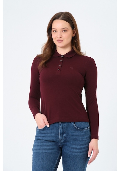 Msw Kadın Uzun Kollu Regular Fit Polo Yaka T-shirt Koyu Bordo