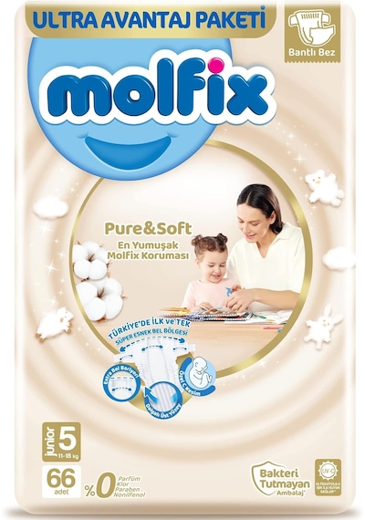 Molfix Pure&Soft Bebek Bezi 5 Numara Junior Ultra Avantaj Paketi 66 Adet