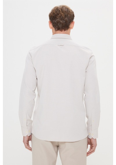AC&Co / Altınyıldız Classics Erkek Bej Slim Fit Dar Kesim Klasik Yaka Pamuklu Armürlü Gömlek Bej