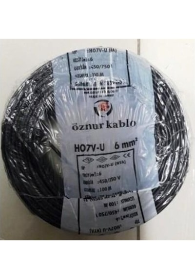 Öznur 6 Mm Nya Kablo Tek Damar Siyah 100 Metre