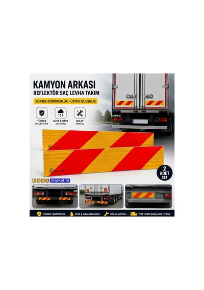 Kamyon Arka Reflektör Saç Levha Takım 2 Adet Kırmızı Sarı Reflektif İşaret Levhası Bant Marketim