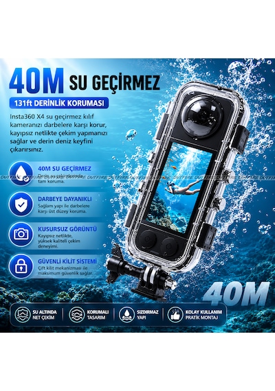 Insta 360 X4 Uyumlu Su Geçirmez Kılıf Şeffaf