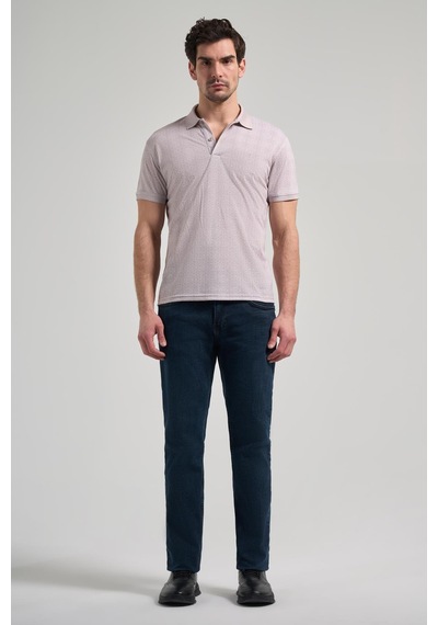 Bej Kısa Kol Baskılı Pike Polo Yaka Cepsiz Esnek Casual Slim Fit Tişört 1011250150 Bej