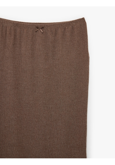 Koton Bürümcük Kumaş Slim Fit Fiyonk Detaylı Midi Etek Kahverengi 6sak10209ek