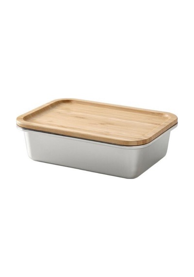 365+ 1 Lt Bambu Çelik 21x15x7 Cm Vakumlu Dikdörtgen Bambu Kapaklı Paslanmaz Çelik Saklama Kabı Metal