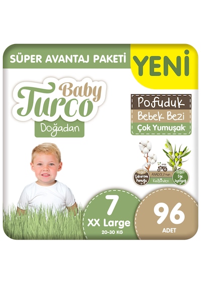 Baby Turco Doğadan Süper Avantaj Paketi Pofuduk Bebek Bezi 7 Numara Xxlarge 96 Adet