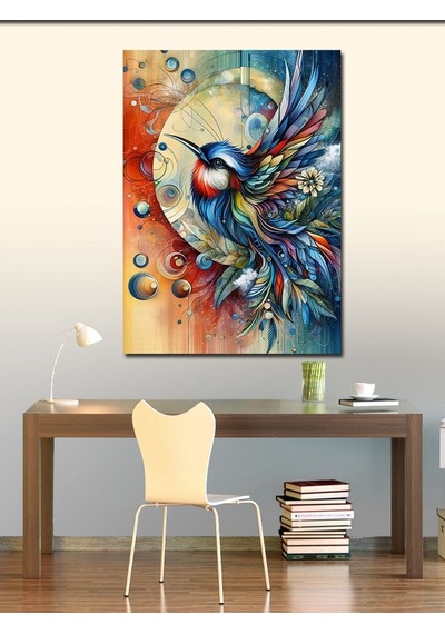 Kanvas Tablo Mavi Kuş Ve Desenler 70cmx100cm