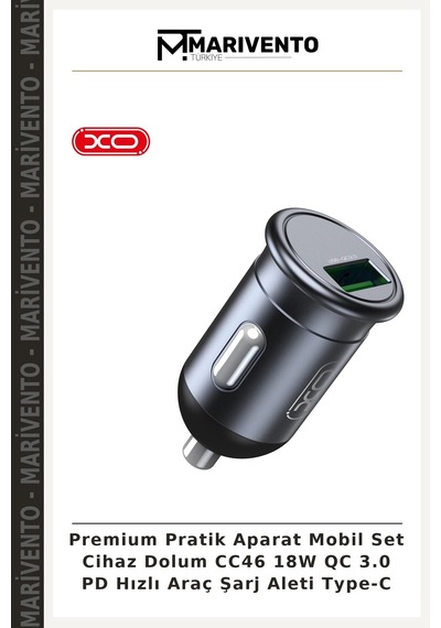 Premium Pratik Aparat Mobil Set Cihaz Dolum Cc46 18w Qc 3.0 Pd Hızlı Araç Şarj Aleti Type-c
