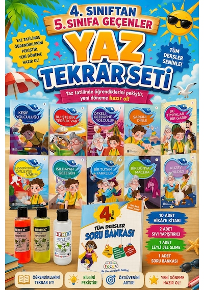 4.sınıftan 5.sınıfa Geçenler İçin Hikayelerle Yaz Tekrar Seti Slime Set Hediyeli