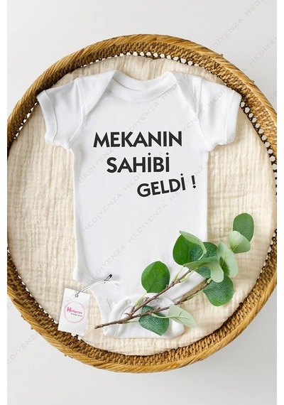 Hediyenza Mekanın Sahibi Geldi Özel Tasarım Bebek Zıbın Pamuklu Çıtçıtlı Body Beyaz