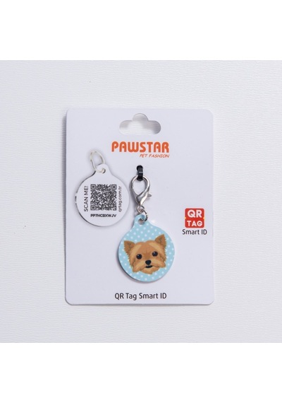 Yorkshire Desenli Qr Tag Evcil Hayvan Künyesi İsimlik Pet Tag Köpek Künyesi Kedi Künyesi Qr Kodlu Künye Mavi
