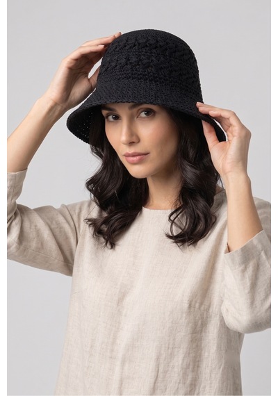 Mollycrush Kadın Siyah Natural Hasır Bucket Şapka Yazlık Plaj Kullanımına Uygun Kova Model Siyah